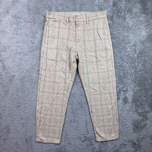 Banks Journal Mens 32 Downtown Check Cropped Chino Pants Beige Plaid Cotton